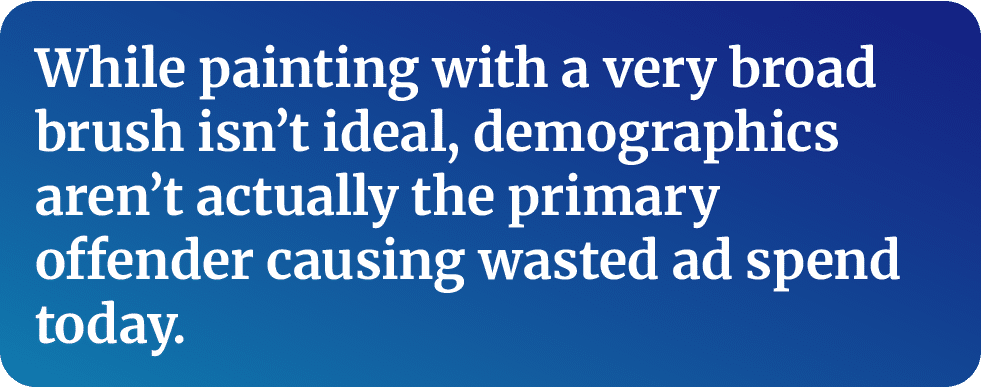 While painting with a very broad brush isn’t ideal, demographics aren’t actually the primary offender causing wasted ad spend today.